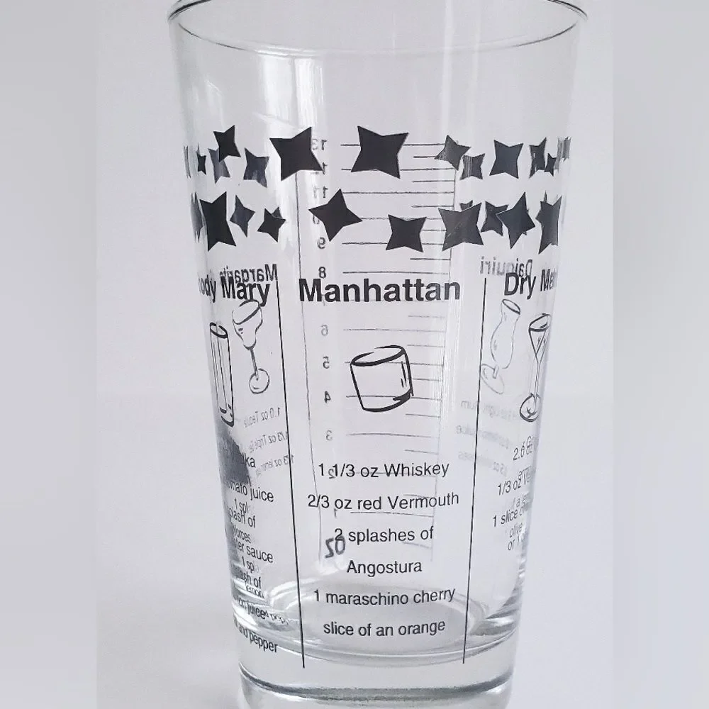 VINTAGE Federal Cocktail Drink Recipe Glass with 5 Recipes Black Print - 6” tall